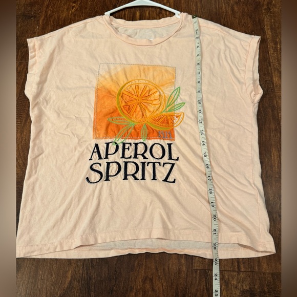 Anthropologie Aperol Spritz Embroidered Graphic Tee | Medium - Picture 7 of 8